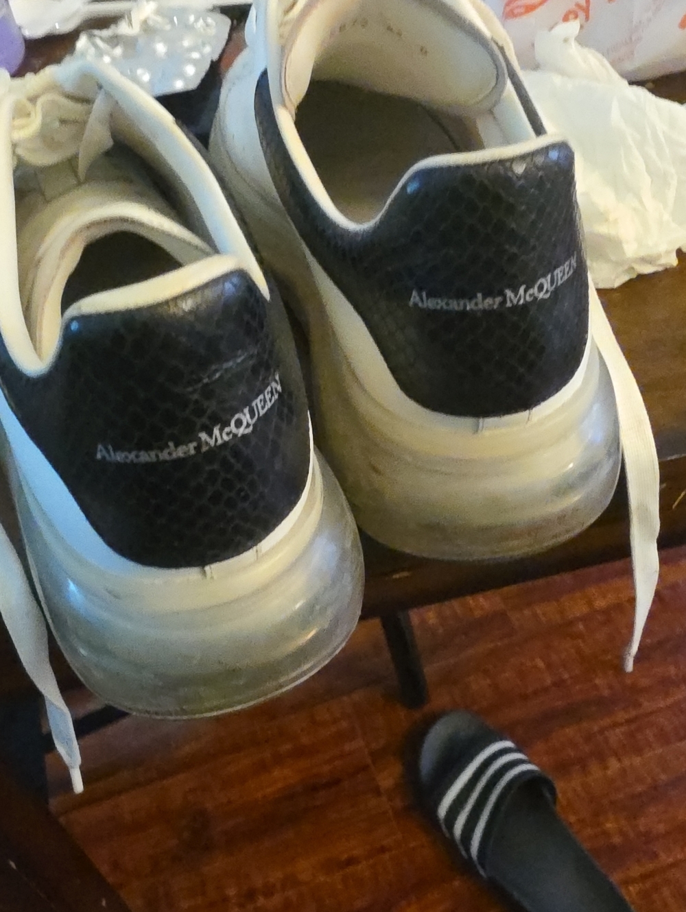 Alexander McQueen White Sneakers with Black Textured Heel